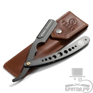 Опасная бритва со сменным лезвием REBEL BARBER Predator Black с кожаным футляром